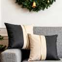 Christmas Leather Pillow Covers 20x20, Outdoor Waterproof Black and White Decorative Rectangle Pillow Covers, Modern Farmhouse Easy Clean Cushion Case for Living Room Couch Bed