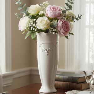 hjn White Ceramic Vase- French Flower Vase for Decor Tall Vintage Vases for Flowers/Home Decoration/Kitchen/Table/Living Room/Shelf/Mantel/Office-Height-11.6"