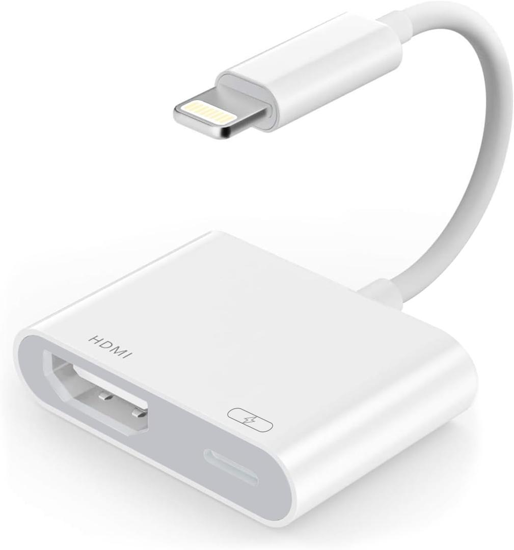 Lightning to HDMI Adapter for iPhone to TV, HDMI Adapter 1080P Digital AV Sync Screen Connector Cable with Lightning Charging Port for iPhone 14/13/12/11/XS/XR/X/8/7/iPad, No Power Needed