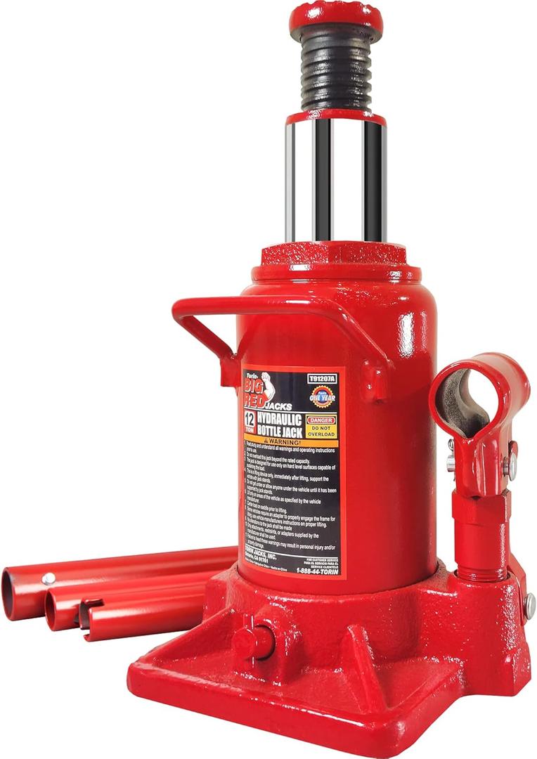 BIG RED T91207A Torin Hydraulic Stubby Low Profile Welded Bottle Jack, 12 Ton (24,000 lb) Capacity, Red