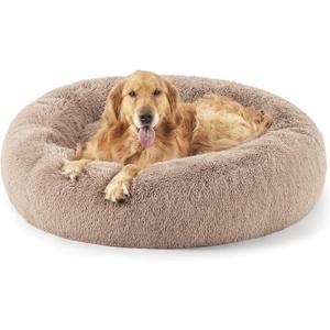 Bedsure Calming Dog Bed for Extra Large Dogs - Donut Washable Large Pet Bed, 45 inches Anti-Slip Round Fluffy Plush Faux Fur Dog Bed, Fits up to 120 lbs Pets, Camel