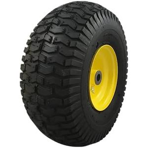 Marastar 15x6.00-6 Pneumatic, OEM Like Replacement Front Tire and Wheel Assembly, Compatible with John Deere Mowers, Turf Saver, 4PR Tube-Type Tire, Yellow Wheel, 3-Inch Offset Hub, 3/4-Inch Bushings