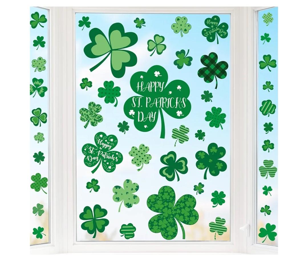 9 Sheets St Patricks Day Window Clings, 116 PCS St Patrick's Day Shamrock Window Stickers for St Patricks Day Decorations, Green Static Spring Window Clings for Glass Windows Decor