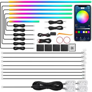 Dreamcolor Acrylic Interior Car LED Strip Light with Wireless APP, RGB 18 in 1 with 175 inches 612 LEDs Fiber Optic Strip Lights for Car, Dual Zone Music Sync Neon Car Ambient Lighting Kits