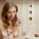 NEZZOE Travel Mirror with LED Light, Rechargeable Portable Lighted Makeup Mirror, 3 Lighting Modes Dimmable Touch Control, Foldable Compact Vanity Mirror for Travel Tabletop, 7x5 Inch