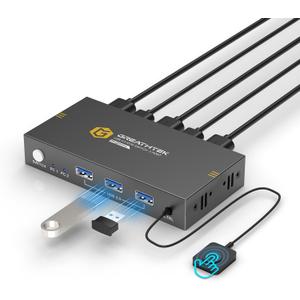 KVM Switches 2 Port 8K@60Hz, GREATHTEK KVM Switch HDMI Share USB Devices with 3 USB3.0 Hubs, 2 Computers 1 Monitor Share Keyboard Mouse Printer, Button Switch Desktop Remote Control, Plug and Play