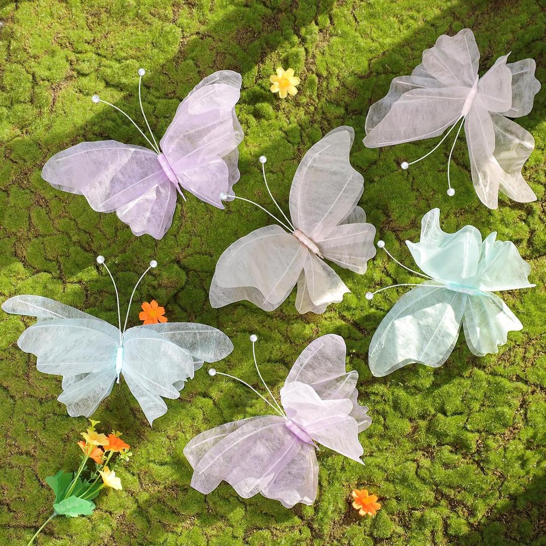 3D Hanging Butterfly Decorations, Butterfly Birthday Party Decorations, 6 Pcs Water-Repellent Paper Butterfly Hanging Decorations for Girls, Women, Flower Garden Party Dcor