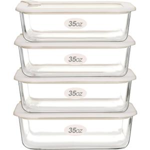 Urban Green Glass Food Storage Containers with Glass Lids, Microwave Safe Food Container Set, Airtight Food Container Set, LeakProof, 100% Plastic Free, White Color, 4pack (Ivory White -4s)