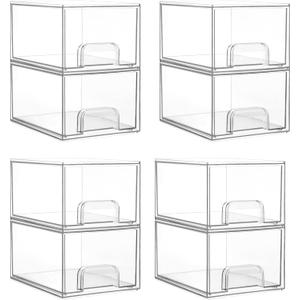 Vtopmart 8 Pack Clear Small Stackable Storage Drawers,Acrylic Bathroom Makeup Organizer,Plastic Storage Bins For Vanity, Undersink, Kitchen Cabinets, Pantry, Home Organization