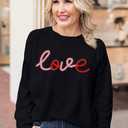 LEMAFER Women 2026 Merry Christmas Round Neck Sequin Letters Sweater Casual Solid Slogan Long Sleeve Pullover Sweatshirt Tops (Black, M)