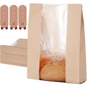 110 Pack Bread Bags for Homemade Bread 13.8" x 8.3" x 3.55",Sourdough Paper Bread Bags With Window,125 sealing stickers A Large Bakery Bags Used for Storage Bread Cookies & Snacks