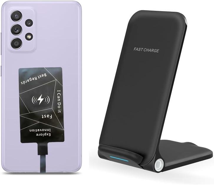 Extertal Wireless Charging Receiver Type-C Adapter for Samsung Galaxy A13 A23 A33 A53 A73 5G with Stand Folding Wireless Charger