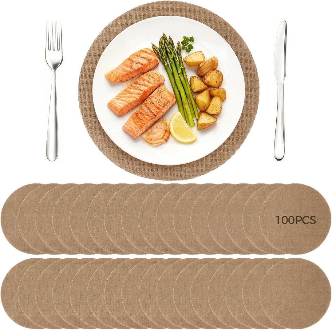 100 Pieces Fall Burlap Placemats, 11.8 Inches Burlap Round Reusable Placemats Brown Table Mats Circle Rustic Table Decorations for Wedding Christmas Dinner Holiday Farmhouse Supplies