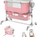 Pionevox Rocking Bassinet for Baby, Electric Bassinet Automatic 5 Rocking Motion Bassinet Bedside Sleeper for Newborn, Auto Rolling Baby Cradle 6 Height Adjustable with 4 Lullabies, Wheels, Storage