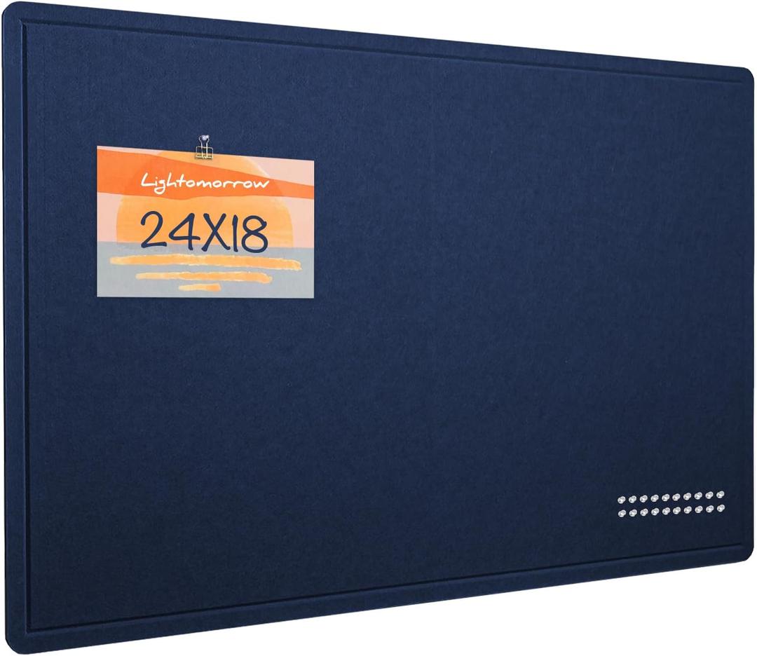 Bulletin Board, 24 x 18 inches Felt Board Decorative Pin Board, Cork Board Alternative for Wall, Foldable Photo Board Self-Adhesive Vision Board with 20 Pushpins - Dark Blue
