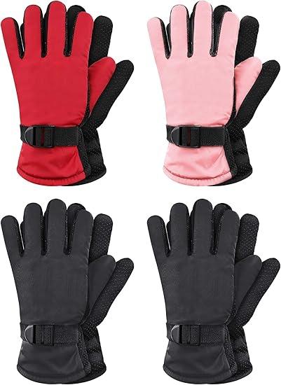Hicarer 4 Pairs Winter Gloves for Kids Waterproof Snow Ski Gloves Girls Boys Warm Unisex Youth Clothes for Cold Weather 4-8 years
