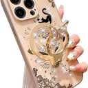 Changjia Magnetic Kickstand Glitter Case for iPhone 16 Pro,[Compatible with Magsafe] Cute Bling Sparkle Diamond Butterfly Ring Stand Cat Lace Elegant Shockproof Women Girls Case for iPhone 16 Pro,Gold