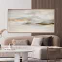 Abstract Canvas Wall Art Large Modern Framed Artwork White Gold 48" x 24"