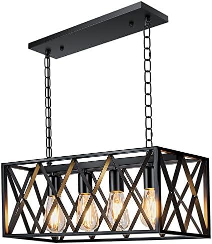 Pynsseu Industrial Kitchen Island Pendant Lighting, Rectangular Vintage Rustic 4-Light Hanging Pendant Light Fixtures for Kitchen Farmhouse, Bar, Dinning Room