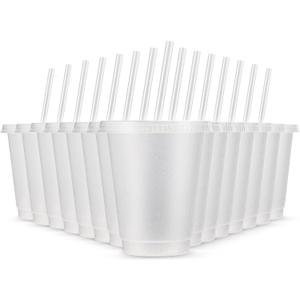 Rtteri 15 Pcs Reusable Cups with Straws and Lids 16 oz Glitter Tumblers Plastic Party Favor Cups with Lids Travel Mug Tumbler for Easter Graduation Party Iced Beverage Water(Clear)