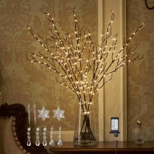 BAOLITVINE Lighted Branches Brown 32IN 200 Warm White Fairy Lights, Lighted Willow Branches with Timer, Dimmer for Home Bedroom Fireplace Christmas Decoration Inside Outdoor