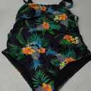 Daci Women Plus Size One Piece Swimsuit Athletic Tummy Control Ruched Bathing Suit with U-Back (XX-Large, Black Pineapple)