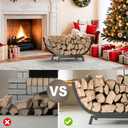 Firewood Rack - 25 inch Outdoor Indoor Metal Firewood Holder With Thickened Trapezoid Base-Double Coated Waterproof Rustproof Fireplace Firewood Stand, Black