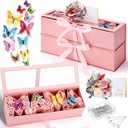 Gilprop 2 Pack Empty Mom Flower Gift Box for Mother's Day Moms Letter Shaped Empty Bouquet Box with 2 Pcs 3D Floral Greeting Card 24 3D Butterfly 50 Crystal Pins for Mother Grandma (Pink, Mama)