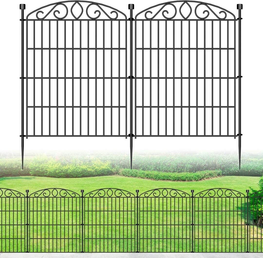 No Dig Decorative Garden Fence 6 Panel - 30in H x 11.4 ft L, Tall Animal Barrier for Dogs Rabbits, Rustproof Metal Wire Panels for Yard, Patio, and Outdoor Border Use