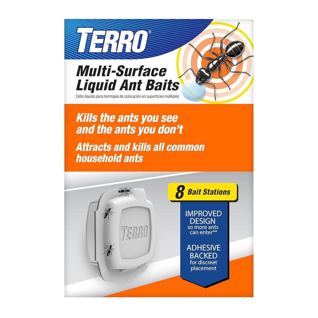 TERRO Indoor Liquid Ant Baits with Adhesive Strips for Discreet Baiting - TERRO Ant Trap and Bait Station - 8 Pack - T334SR