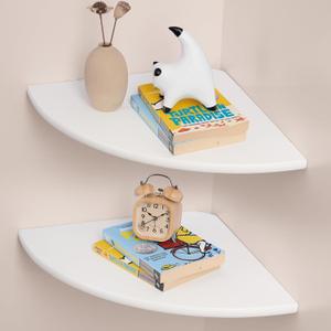 Gieanoo Floating Corner Shelves Set 2 12inch White Solid Oak Rounded Corner Shelves Wall Mounted with Cable Hole Wood Corner Hanging Shelves for Living Room Bedroom Bathroom Kitchen