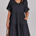 ANRABESS Trendy V Neck Ruffle Short Sleeve A Line Tiered Flowy Casual Mini Dress
ANRABESS Dress black M
