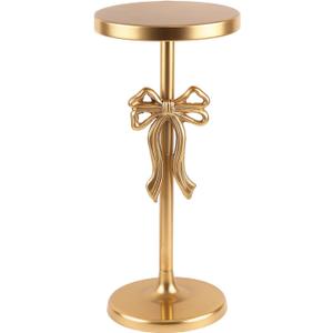 Metal Martini Table,22" H Antique Gold Side Table with Sculptural Bow Base, Metal Gold End Table for Small Spaces Bedroom Entryway
