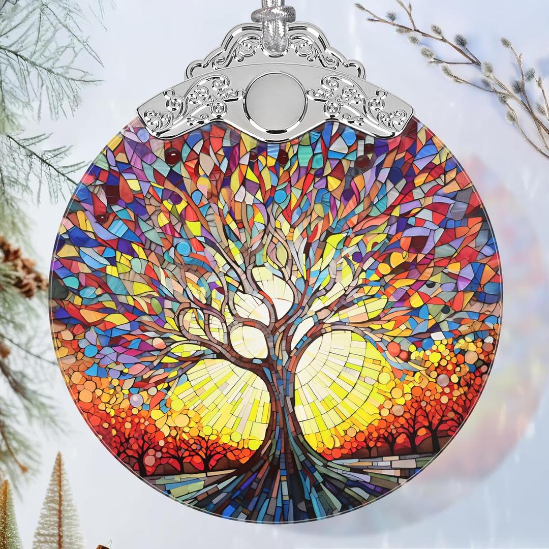 Jocidea Christmas Ornaments - Stained Glass Tree of Life - Traditional Christmas Decor - Multicolor - Glass - Hanging Ornaments - 1 Count - Unscented - Ideal for Gifting