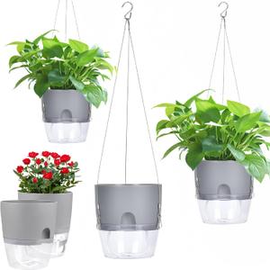 FAMZ Hanging Planter 3 Pack, Hanging Pots for Plants Indoor, 6 Inch Plant Hanger Indoor, Plant Hanger with 3 Hooks Drainage Holes for Garden Home Plant Pots (Gray)