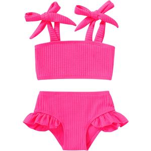 YOUNGER TREE Toddler Girls Two Pieces Swimsuit Color Block Stripe Swimwear Summer Beach Bathing Suit 18M-5T (12-18 Months, Pink#2)