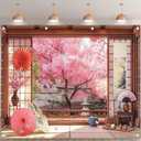 10x8ft Fabric Spring Cherry Blossoms Backdrop Japanese Sakura Garden Photography Background Room Courtyard Indoor Party Decorations Photo Banner Props