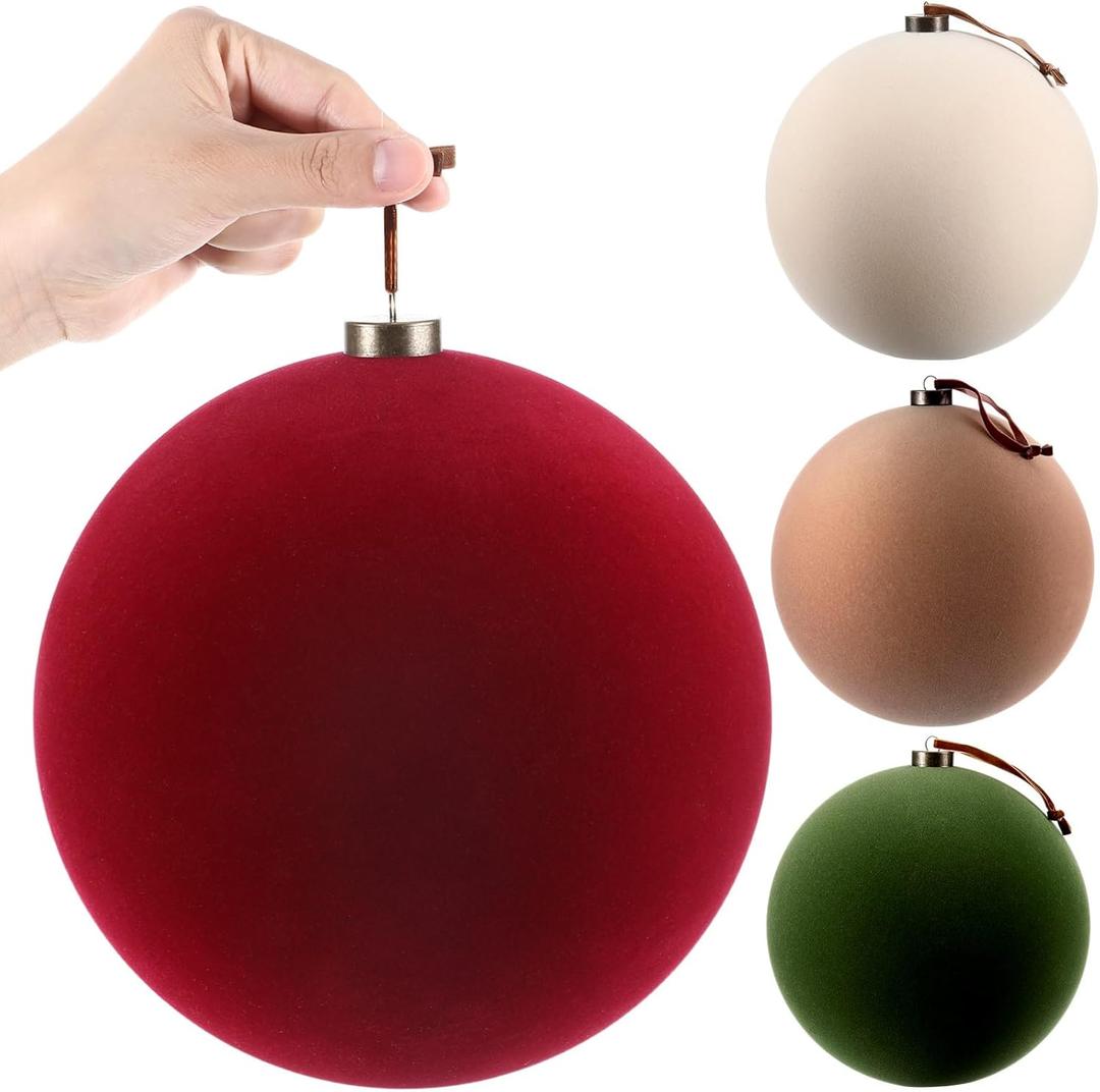 Weysat 4 Pcs 8 Inch Extra Large Velvet Christmas Ball Ornaments Set Flocked Holiday Ornaments Giant Velvet Xmas Balls for Christmas Tree Festive Indoor Display Holiday Party (Earth Tones Mix)