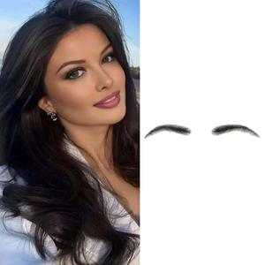 Lace Fake Eyebrows one pair, Handmade Real Human Hair Lace Front False Eyebrow for Women, Natural Look, Human Hair Eyebrow Wig Extensions for Daily Use, Makeup, And Stage(Black) (LFE05)