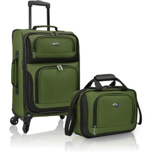 U.S. Traveler Rio Lightweight Softside Rolling Carry-on Suitcase, 4-Wheel Set, Green
