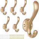 PEOIAOY 6 Pack Coat Hooks Wall Mount Heavy Duty Utility Retro Double Hooks for Hanging Coats,Hat, Towel, Key, Robe, Scarf, Bag, Cap (Gold)