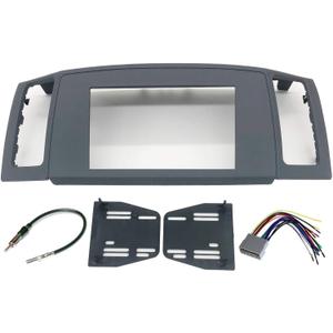 Double Din Navigation Stereo Bezel Dash Install Kit with Standard Wiring Harness and Antenna Adapter - Grey Compatible with Jeep Grand Cherokee 2005-2007