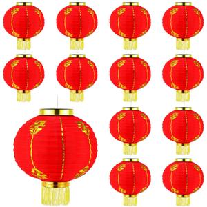 Funtery Funtery 12 Pcs Chinese New Year Lantern 10 Inch Fabric Red Cloth Lanterns Traditional Spring Festival Lanterns Hanging Decoration for Chinese Spring Festival Celebration Wedding Party