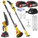 2-in-1 Electric Pole Saws for Tree Trimming, 6 Inch Cordless Pole Saw Battery Powered & Mini Chainsaw with 2 21V Batteries & Charger & Extension Pole, 14.2 Ft Max Reach Pole Saw for Branch Pruning