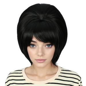 Retro Wig 50s 60s 70s Wig with Bangs for Women Synthetic Hair for Halloween Costume Party (Black)