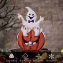 2 x TERESA'S COLLECTIONS Halloween Decorations LED Jack-O-Lantern Pumpkin Lantern Battery Operated,Cute Spooky Orange Metal Lantern with Candle for Home,Yard,Table Top,Trick Or Treat,Gifts for Party (Medium)