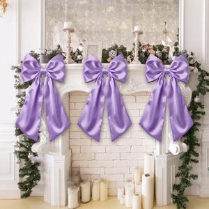 Suncalla 3 Pcs 2 ft Large Bow Decorations Big Light Purple Satin Bows Hanging Wall Decors for Room Fireplace Coquette Birthday Backdrop Bridal Shower Wedding Bachelorette Christmas Party Supplies