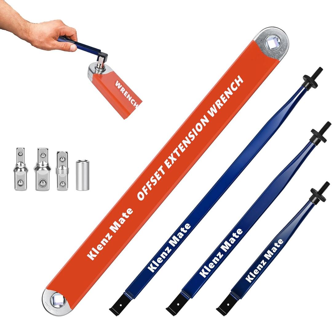 2026 Upgrade Offset Extension Wrench and 3 Different Lengths Extension Clamps Tight Tool, Versatile Vise Grip, Includes 1/2", 1/4" , 3/8" Drive Adapters, Universal Ratchet Extensions for Tight Spaces (Blue and Orange)