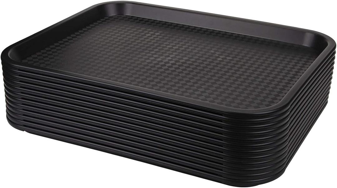 Yarlung 12 Pack Fast Food Tray, 13.7 x 10.5 Inch Plastic Restaurant Serving Tray Cafeteria Trays for Coffee Table, Kitchen, Party, Black