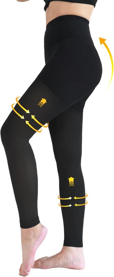 Compression Pantyhose for Women, 15-20 mmHg Medical Compression Leggings, Footless Compression Stockings for Women & Men, Compression Tights for Edema, Varicose Veins, Swelling, DVT (Large, Black)